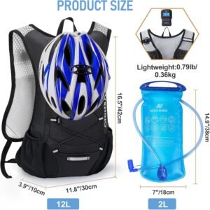 Lightweight Hydration Backpack, Running Backpack with 2L Water Bladder Black