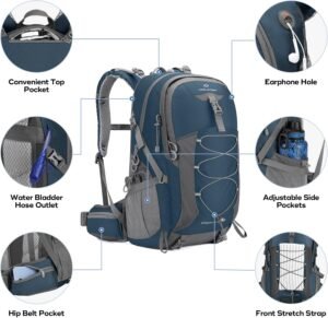 Maelstrom 40L Hiking Backpack, Lightweight Camping Daypack with Rain Cover Blue 40l Daypack Backpacks