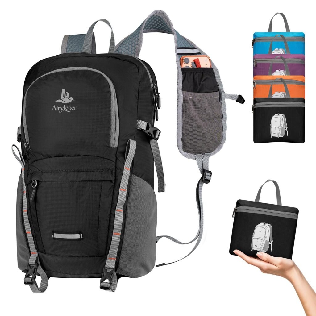 20L Small Hiking Backpack for Women Men,Lightweight Packable Travel Daypack Black