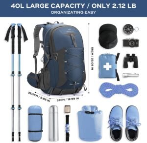 Maelstrom 40L Hiking Backpack, Lightweight Camping Daypack with Rain Cover Blue 40l Daypack Backpacks