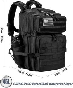 Military Tactical Backpack for Men and Women 45L Army 3 Days Assault Pack Bag Large Rucksack with Molle System Black
