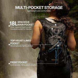 Everfun Hydration Backpack 18L with Water Bladder 2L/3L Hiking Water Backpack Women Men Hydration Pack Insulated Lightweight Day Hydropack with Storage for Hiking, Biking, Running, Festival Black 2L Bladder