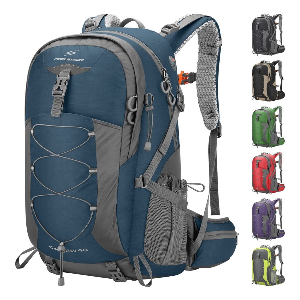 Maelstrom 40L Hiking Backpack, Lightweight Camping Daypack with Rain Cover Blue 40l Daypack Backpacks