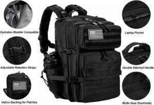 Military Tactical Backpack for Men and Women 45L Army 3 Days Assault Pack Bag Large Rucksack with Molle System Black